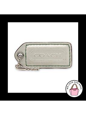COACH Y2K VINTAGE Hang Tag 2" White & Green back Leather Bag Charm Keychain Fob